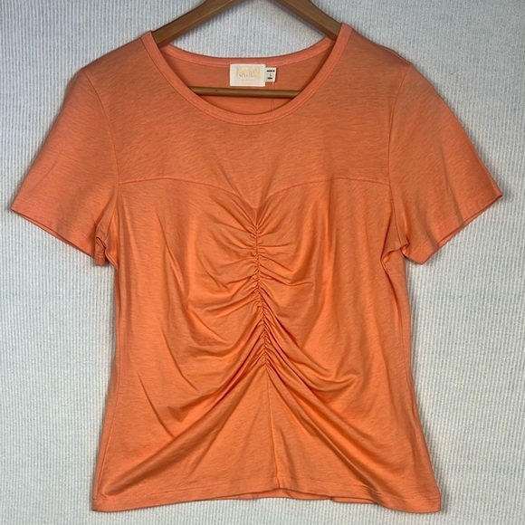 NWT Nation LTD Alina Tee T-Shirt Women’s Size Large Cadmium Orange Shirring - Picture 3 of 11